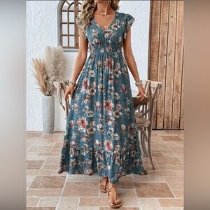NWOT Floral Blue Maxi Dress